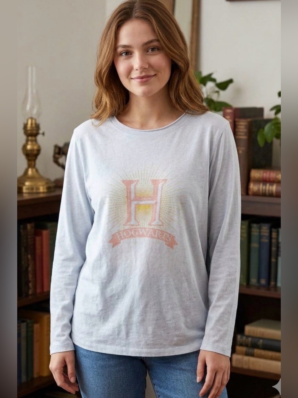 Harry Potter Hogwarts authentic wizarding world LS Tee open seam M in oat